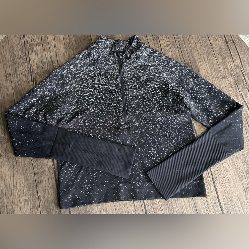 Lululemon Rest Less Cropped Half Zip Black Speckled Half-Zip Active Pullover